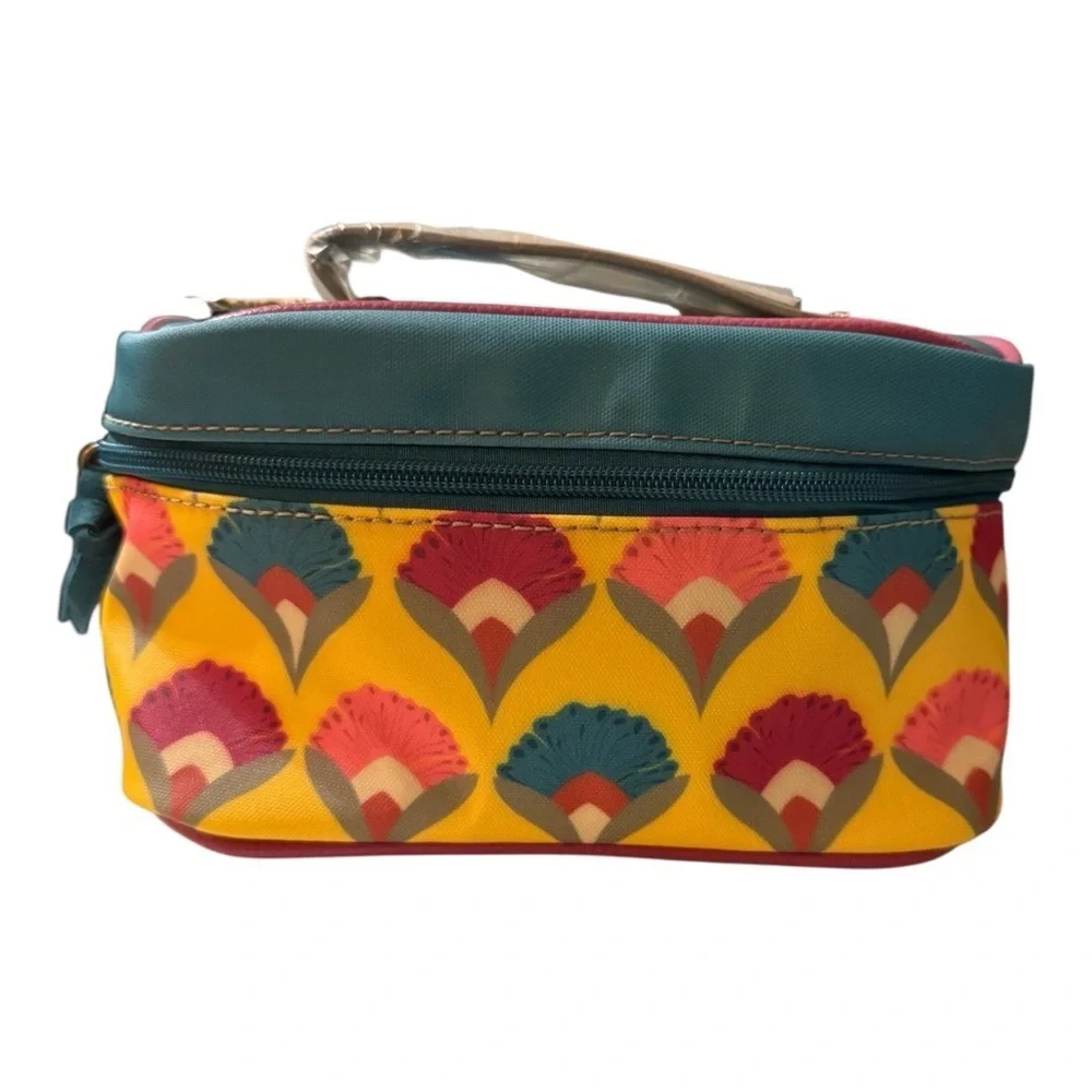 Catchfly Studio Floral Cosmetic Bag Travel Case – Yellow/Teal – NWT